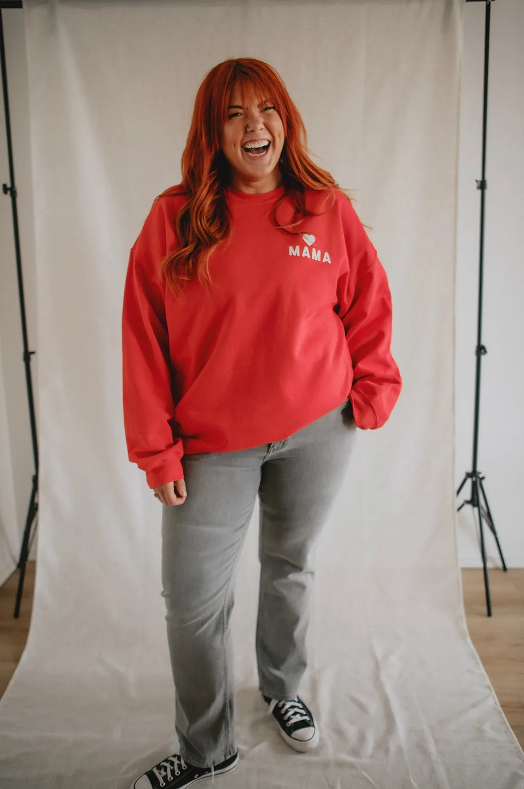 The Mama Heart Pullover Sweatshirt - Red - PLUS