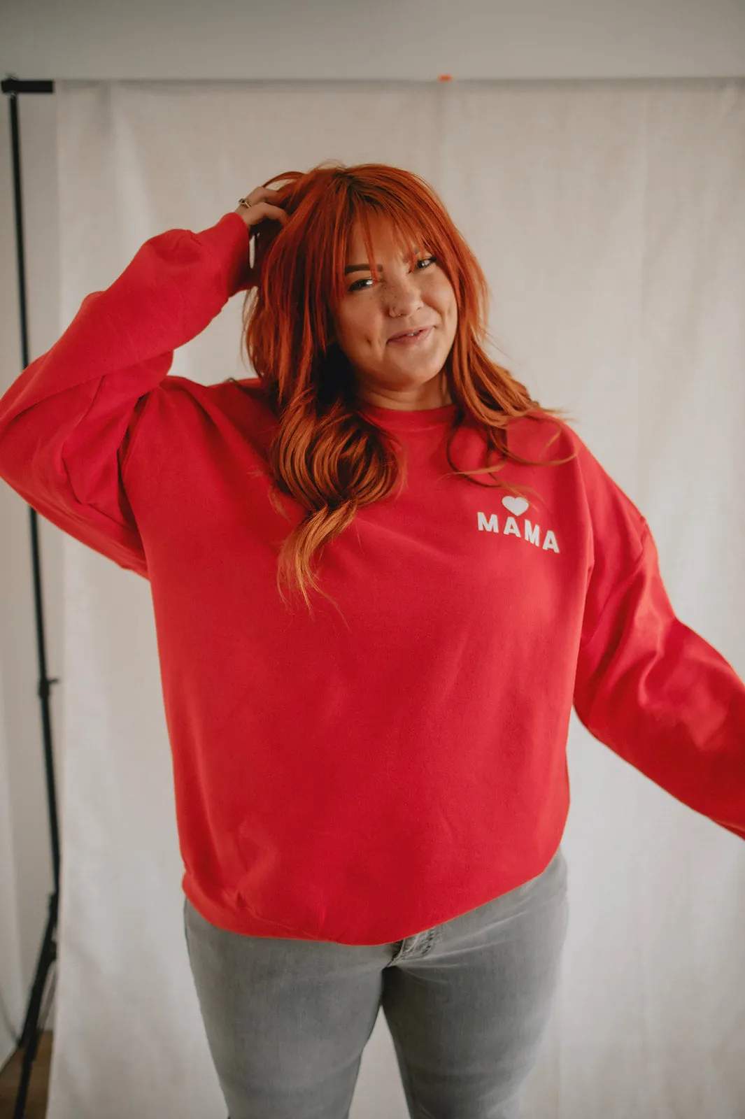 The Mama Heart Pullover Sweatshirt - Red - PLUS