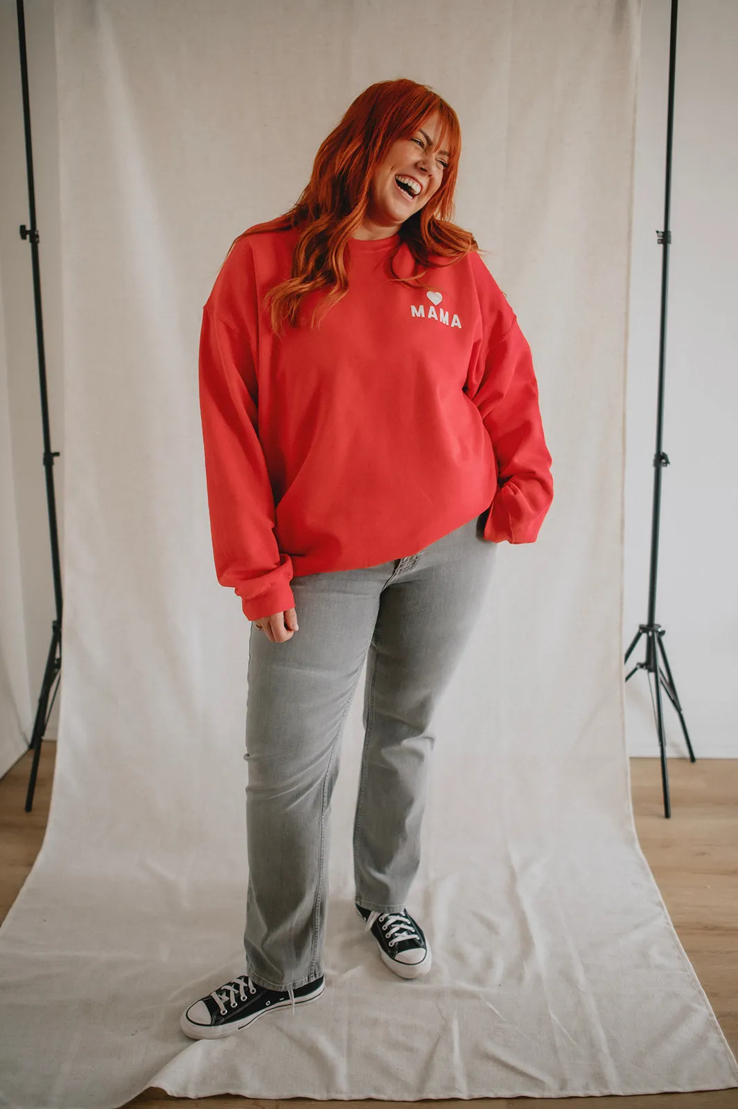 The Mama Heart Pullover Sweatshirt - Red - PLUS