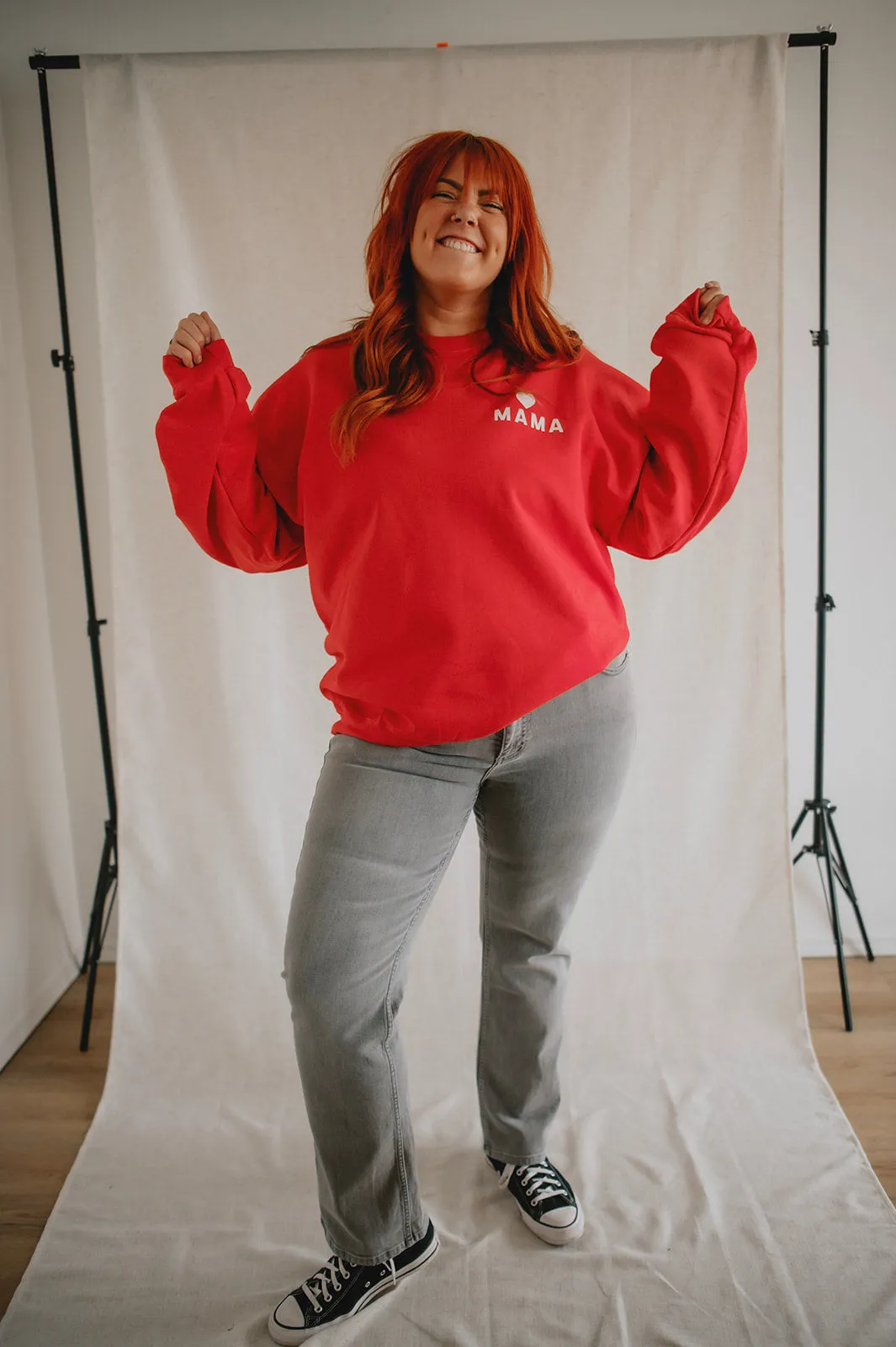 The Mama Heart Pullover Sweatshirt - Red - PLUS