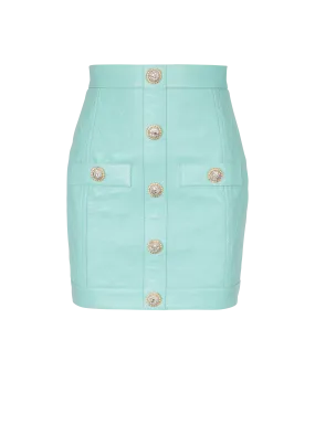 Topstitched leather skirt with buttons