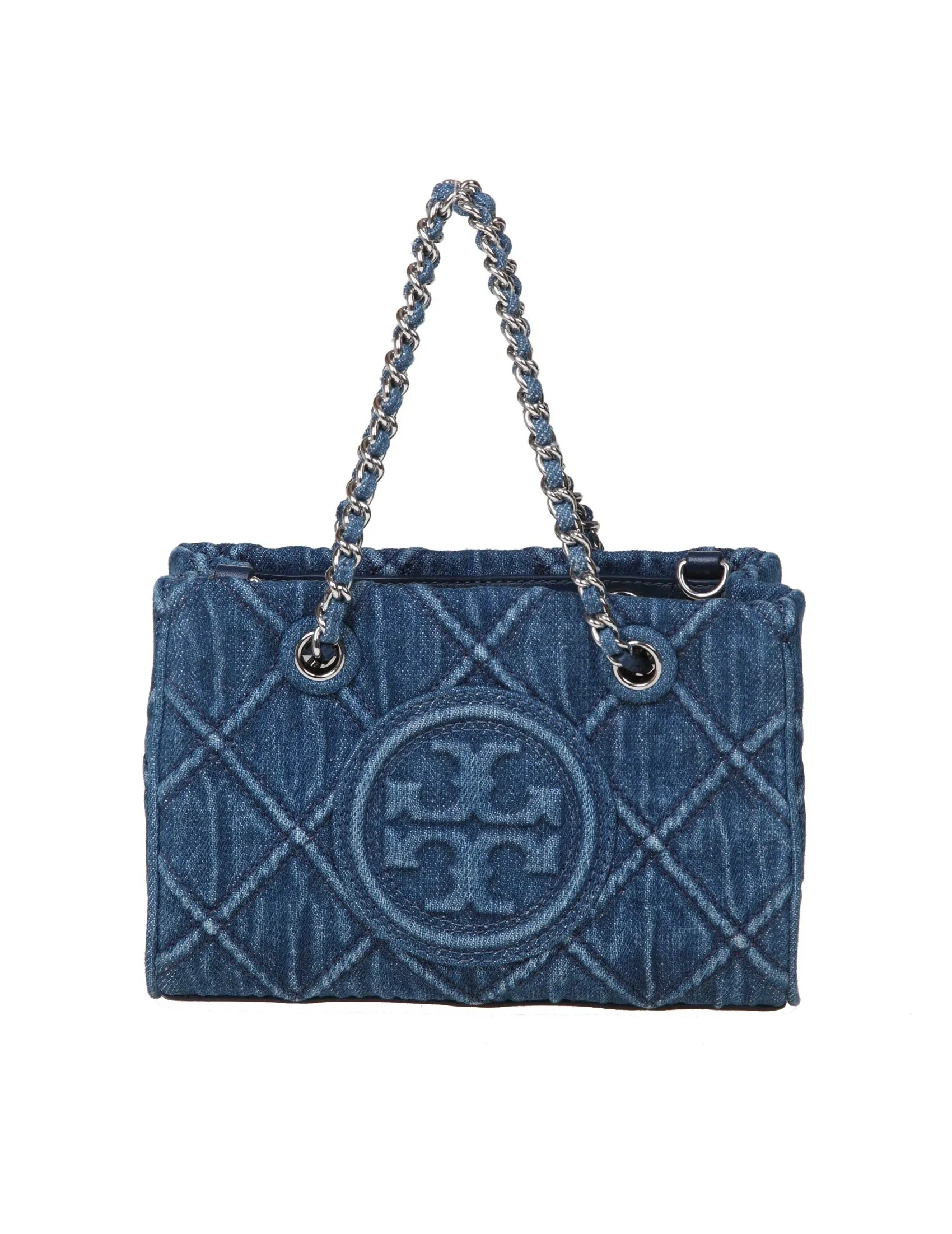 TORY BURCH FLEMING MINI TOTE IN DENIM WITH LOGO