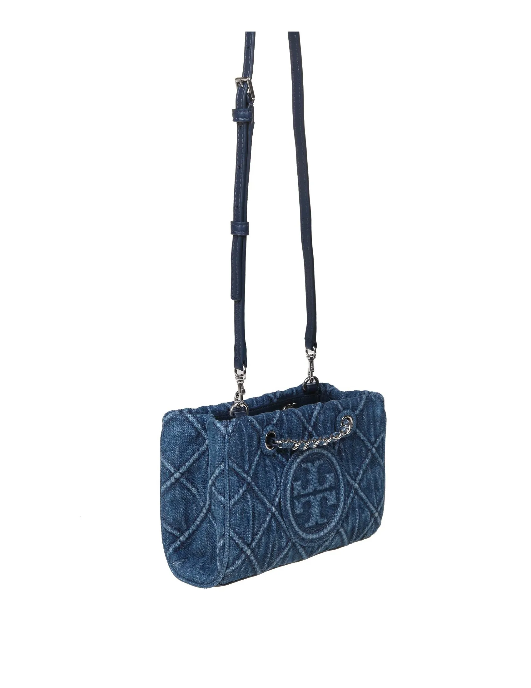 TORY BURCH FLEMING MINI TOTE IN DENIM WITH LOGO