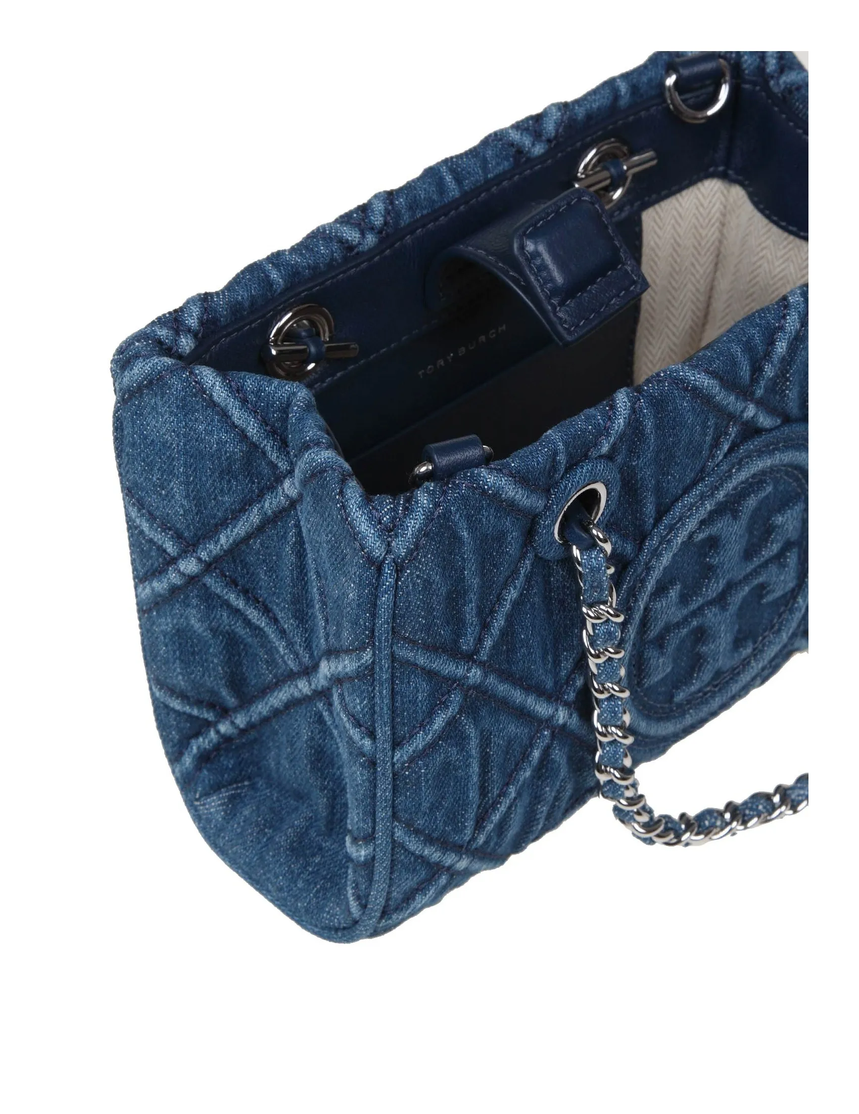 TORY BURCH FLEMING MINI TOTE IN DENIM WITH LOGO