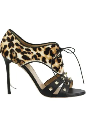 VALENTINO GARAVANI ROCKSTUD LEOPARD PRINT CALF HAIR SANDALS EU 38 UK 5 US 8