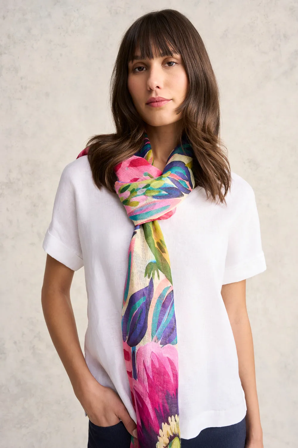 Vibrant Floral Linen Scarf