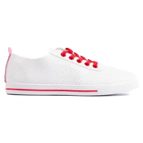 White women's sneakers with red laces