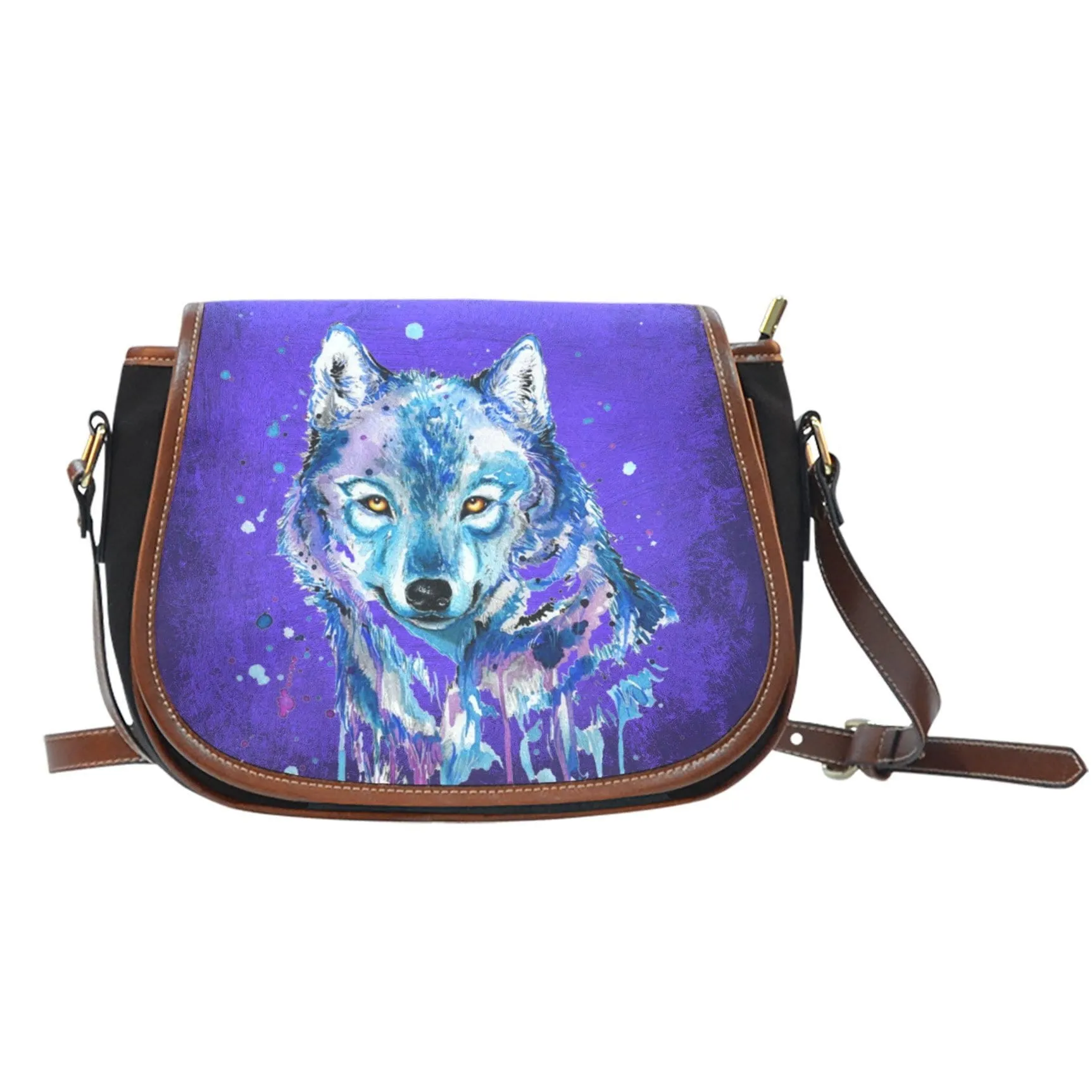 Wolf Splash Leather Trim Cross Body Bag