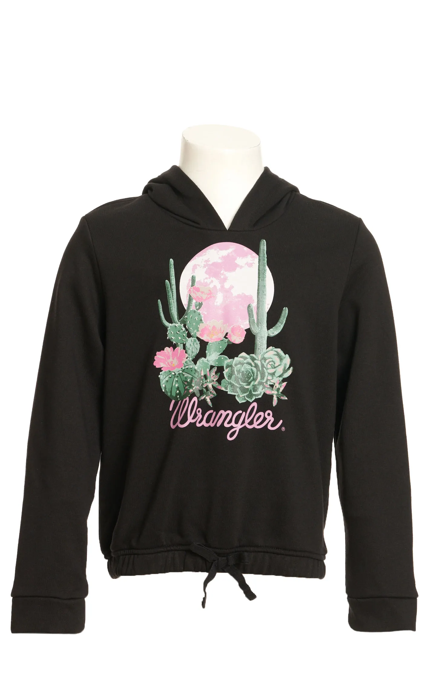 Wrangler Girl's Black with Pink & Sage Desert Logo Graphic Long Sleeve Hoodie 