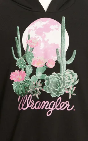 Wrangler Girl's Black with Pink & Sage Desert Logo Graphic Long Sleeve Hoodie 